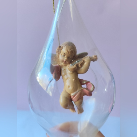 Roman Fontanini Hand Blown Glass Angel Hanging Christmas Ornament 8 1/2" Vintage - Picture 4 of 6